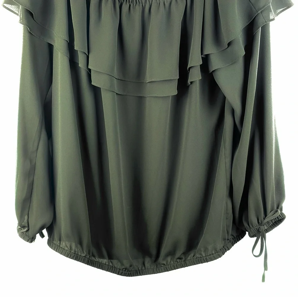 Michael Kors Black Off Shoulder Ruffle Blouse Boho Peasant Top L